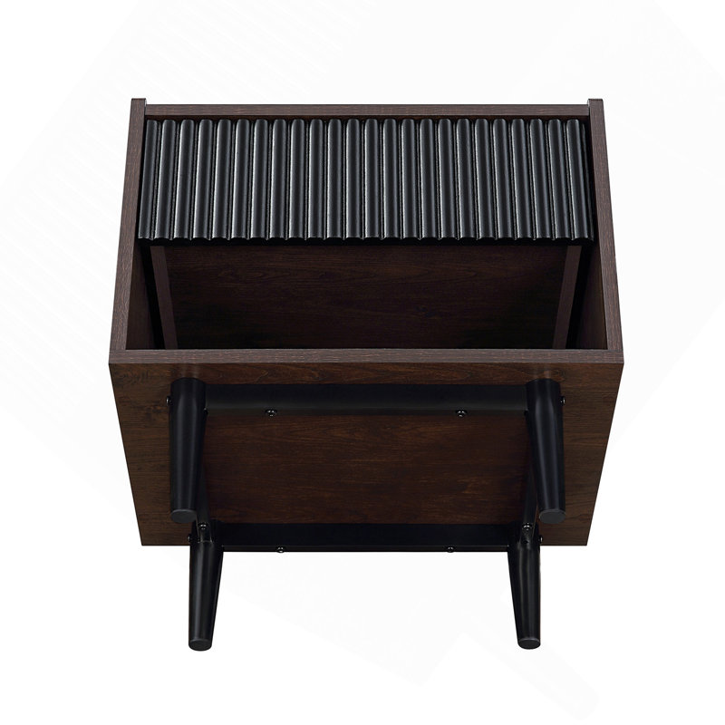 Duane 20" Fluted Nightstand In Black (1-Drawer), Black