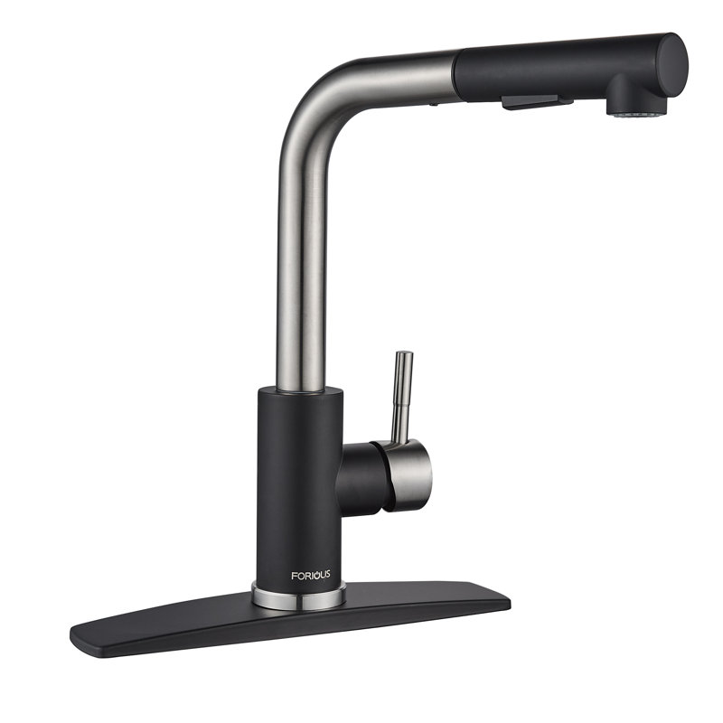 Pull Down Spray Single Lever Kitchen Tap, Black/Brushed
