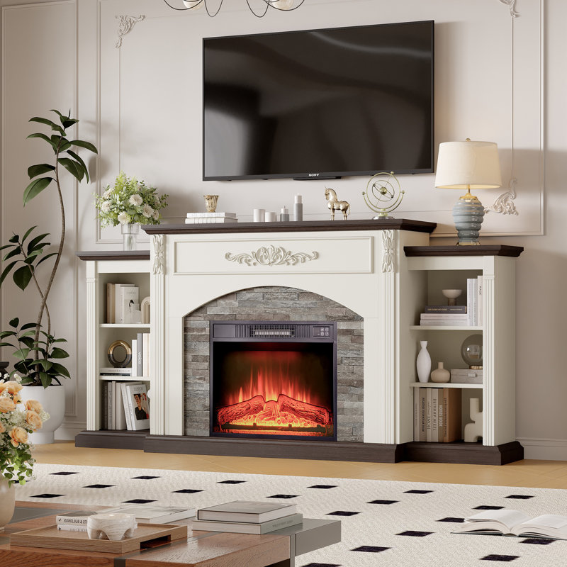 72“ Farmhouse Fireplace Tv Stand With Mantel & 23" Electric Insert, Fits Up To 80 Inch Tvs