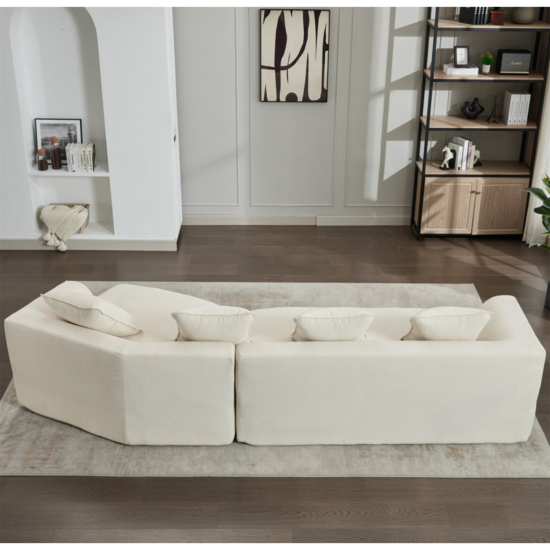 Repose-pieds de canapé modulaire avec coussins, Crème Boucle