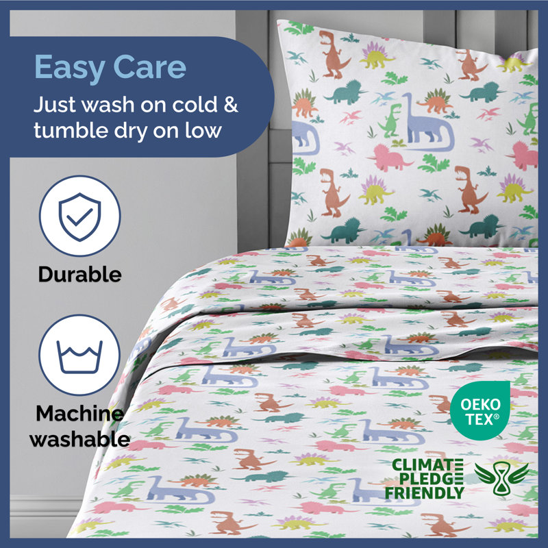 Queen Size Blue Dinosaur Print Microfiber Sheet Set