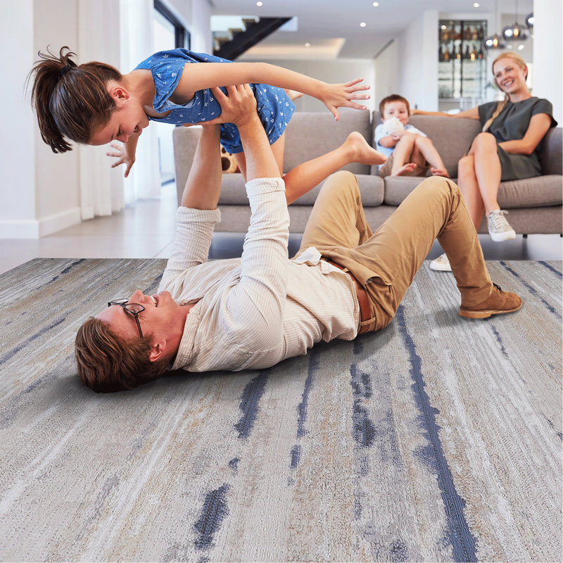 8X10 Ivory/Blue /Striped Non-Shedding Living Room Bedroom Dining Home Office Stylish And Stain Resistant Area Rug