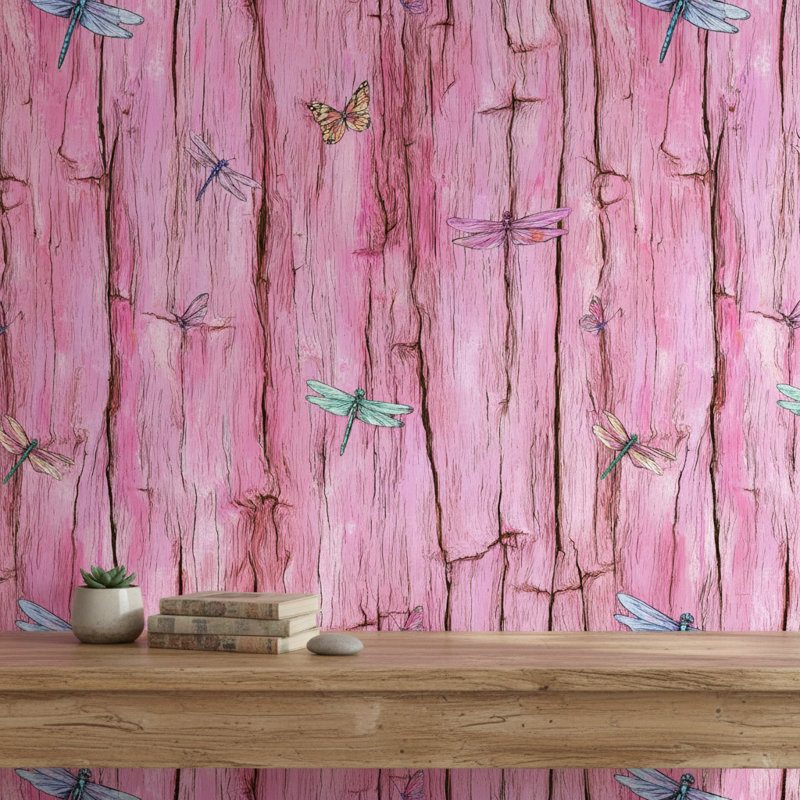 Rouleau de papier peint à motif de libellules en bois amovible