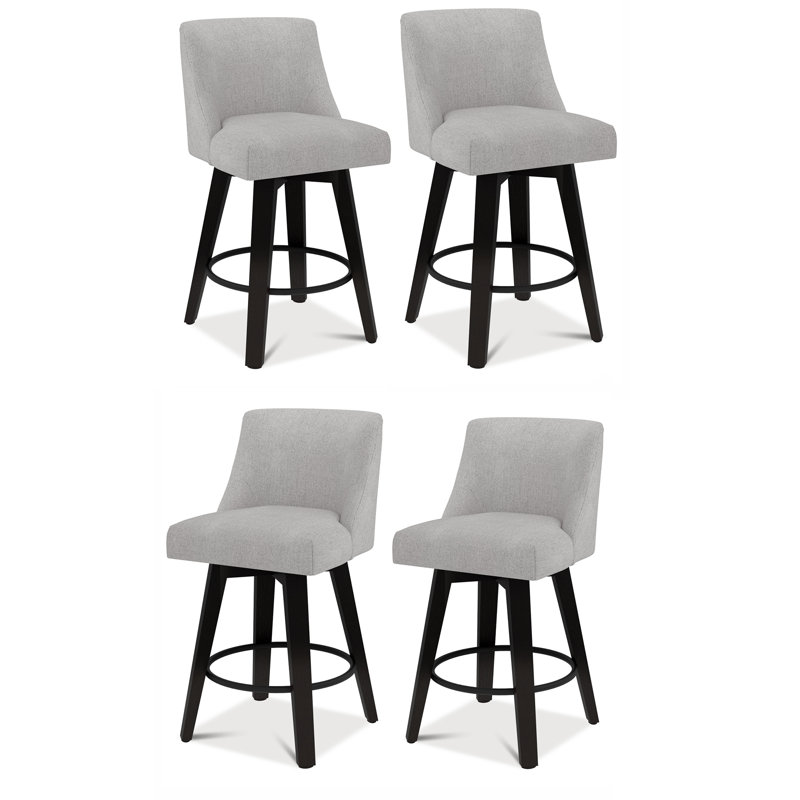Tabouret de comptoir pivotant en bois massif Makiba de 26 po (ensemble de 1/2/4), Lin gris clair, 4