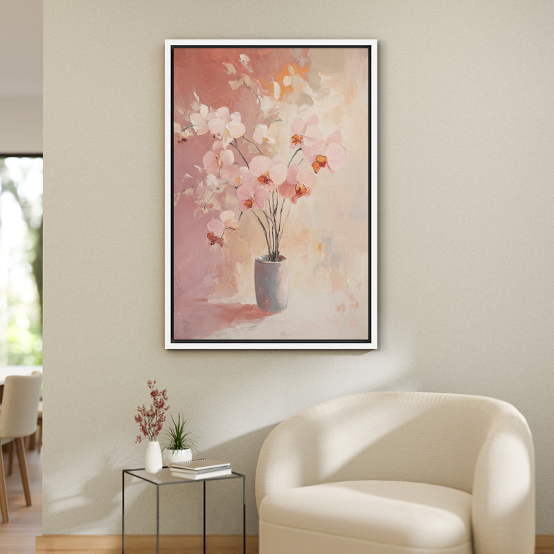 «Blush», impression sur toile fleur d'orchidée rose - doux décor botanique pour salle de bain ou coiffeuse, H 24 po x l 16 po