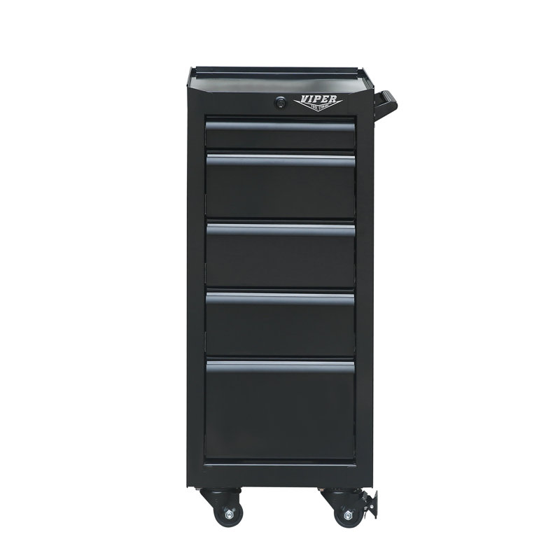 16" W 5-Drawer Bottom Rollaway Chest, Black