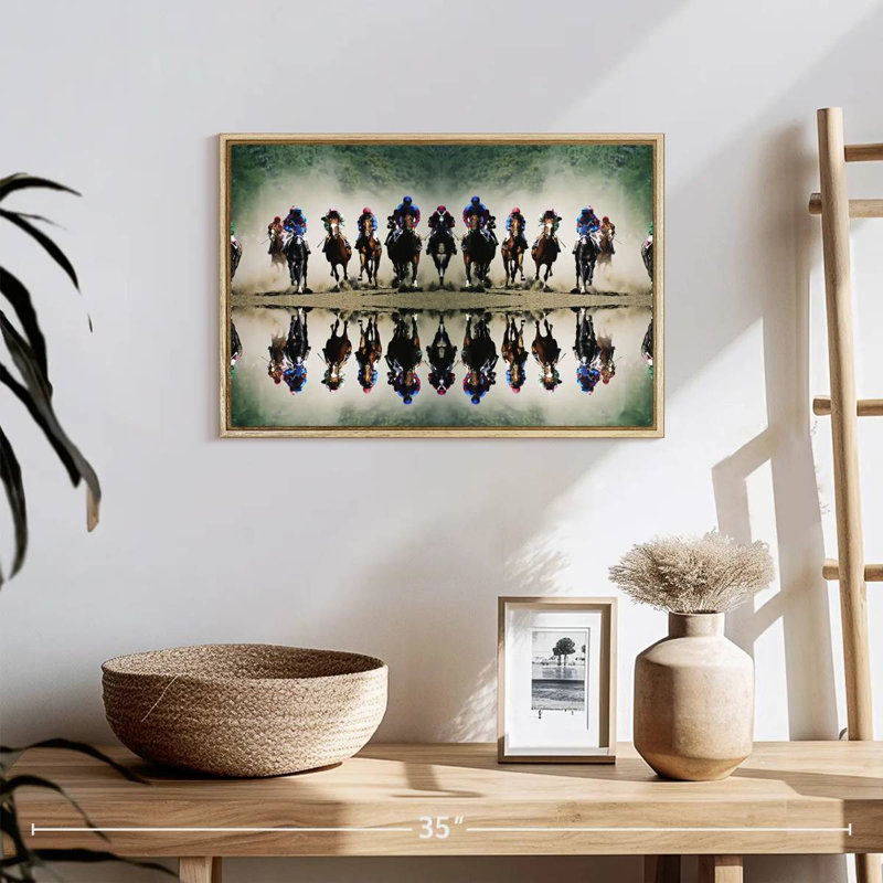 Sport de course de chevaux, Cadre flottant en bois naturel, 19 po x 13 po