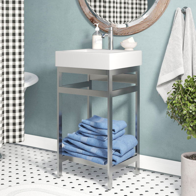 Arverne Stainless Steel Open Console 18" Single Bathroom Vanity Set, Satin