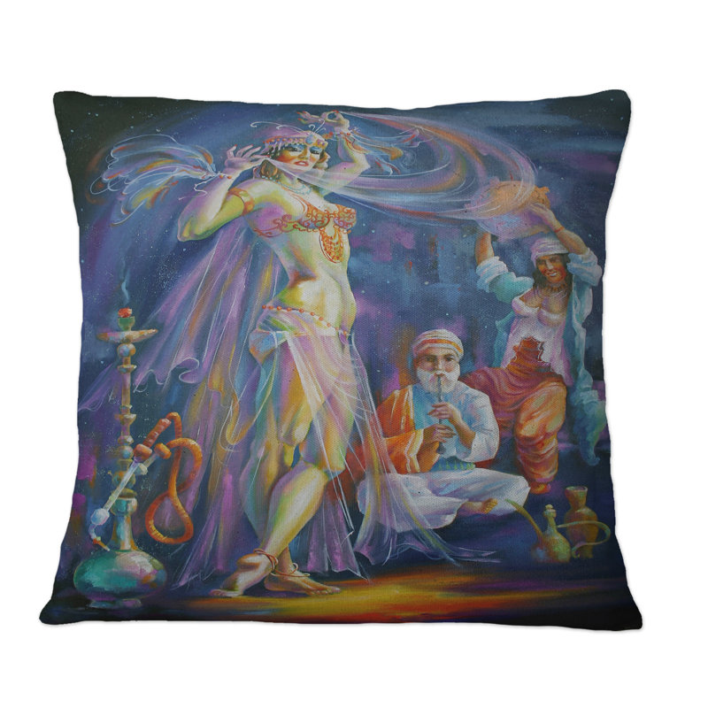 Danse du ventre, performance avec tuyau de shisha - coussin décoratif imprimé rétro, 18 po x 18 po