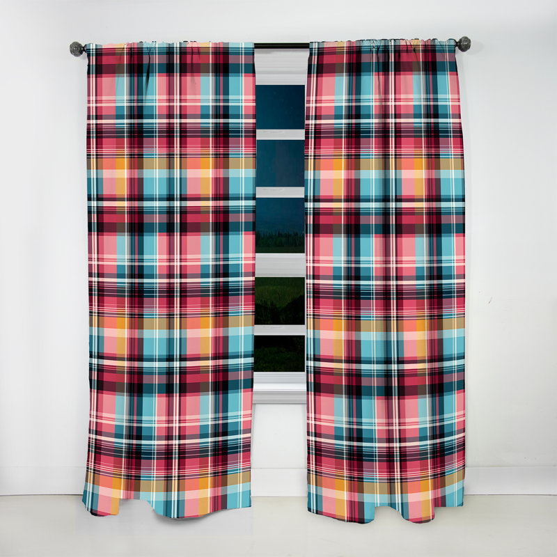Motif écossais bohémien rose et bleu - Rideau à carreaux - Rideau à carreaux obscurcissant - 1 panneaux, L 52 po x L 120 po