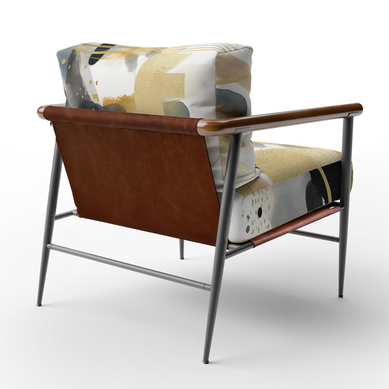 Chaise d'appoint rembourrée pastel abstraite avec taches noires et dorées III, Noir