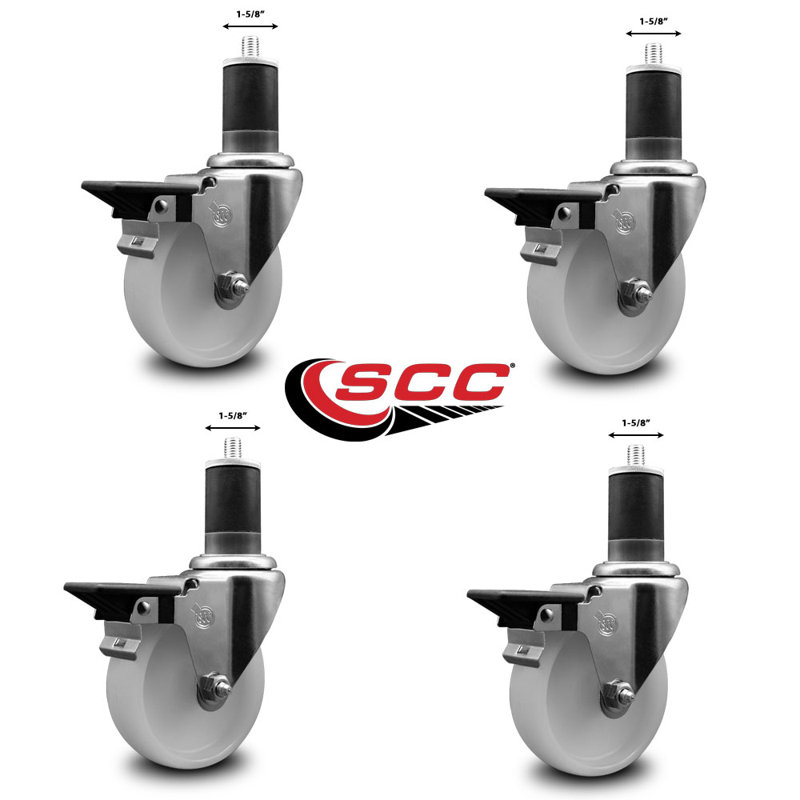 Ensemble de roulettes extensibles pivotantes en nylon avec frein SCC PLB 4 po x 1-5 / 8 po