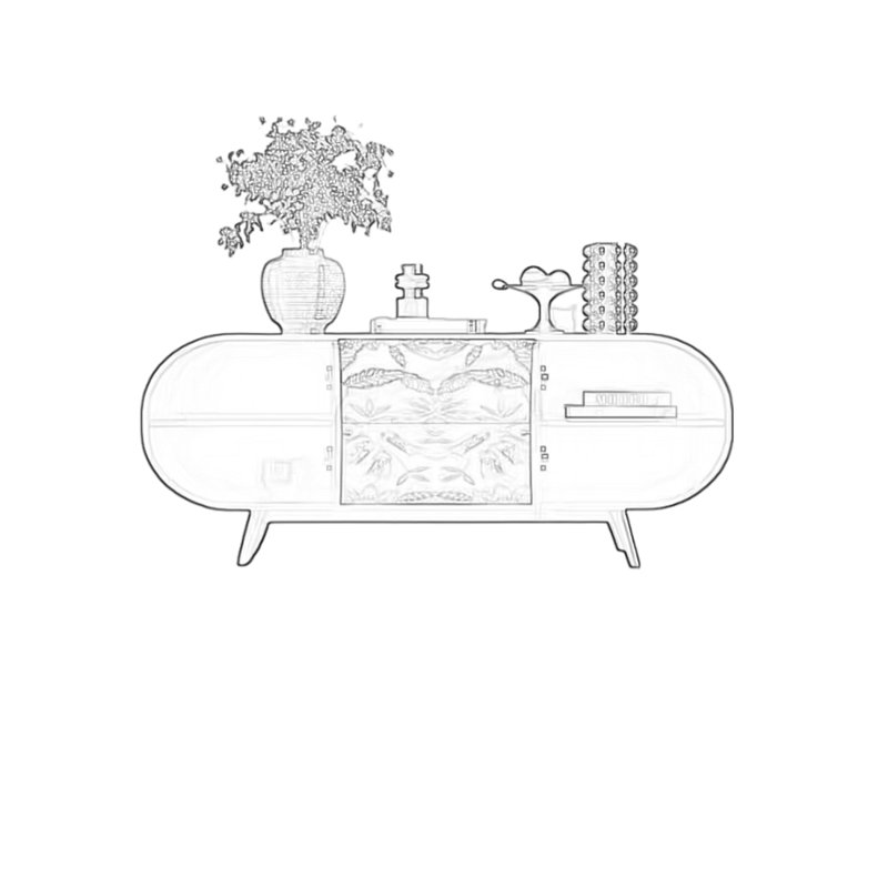 Buffet en noyer avec 2 portes et 2 tiroirs, Ivoire / blanc