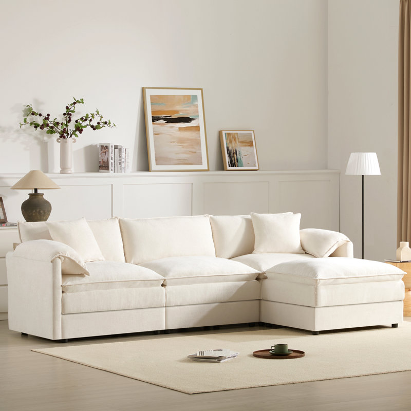 Canapé modulaire en chenille de 103 po avec assise profonde et large, ensemble de canapé en forme de L avec coussins doubles, canapé à 4 places avec repose-pieds mobile