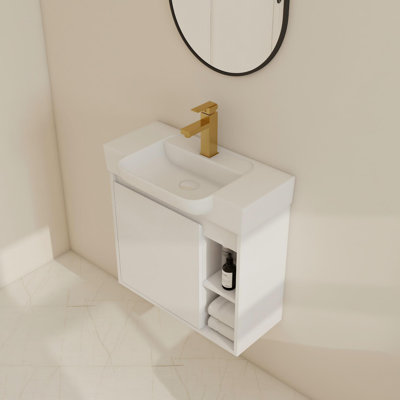 24" Wall-Mounted Single Bathroom Vanity Set ,Floating Vanity with Ceramic Top