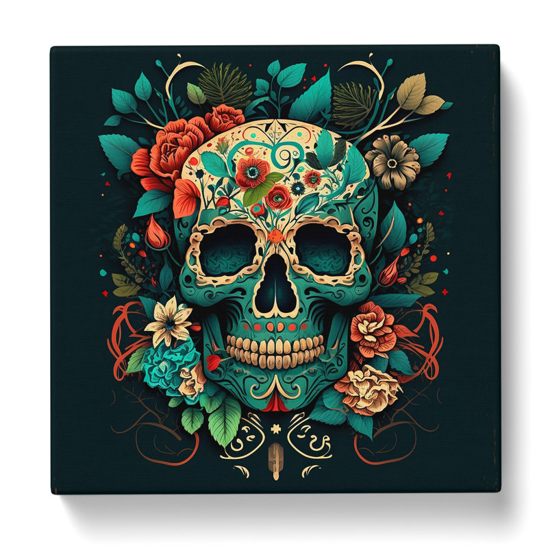 Sugar Skull Vintage Art - Wrapped Canvas, 35cm H x 35cm W x 3cm D