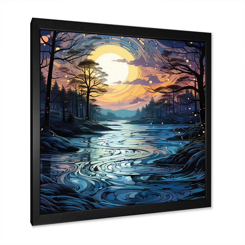 Lac au crépuscule III - reproduction, H 30 po x l 30 po x P 1 po, Cadre photo noir