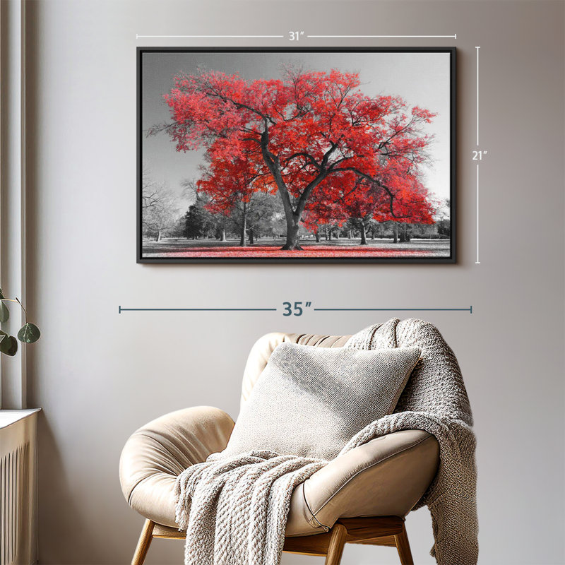 Arbre rouge floral et botanique, H 31 po x l 21 po
