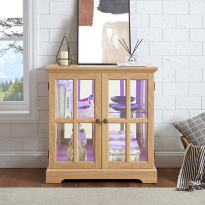 LED Curio Display Cabinet,Antique Display Cabinet With Adjustable Shelves,Retro Design Quality Showcase With Lattice Doors Elegant Bookcase And Storage Cabinet