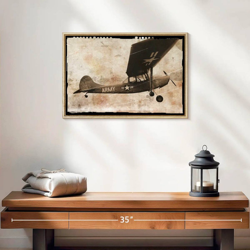 Avion de l’armée, 19 po x 13 po, Cadre flottant en bois naturel