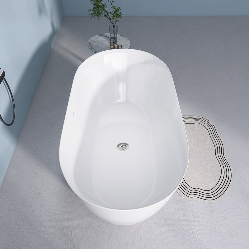 59'' x 30'' Freestanding Soaking Acrylic Bathtub, White