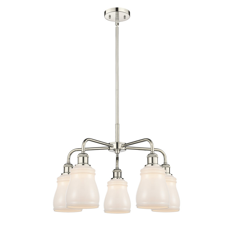 Lustre en forme de cloche à 5 lumières Bryanie, Blanc, Nickel poli
