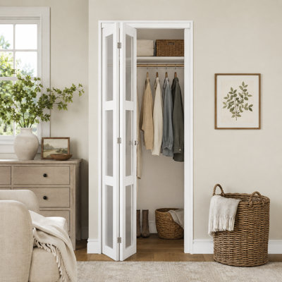 Frosted Glass 3-Lite Primed Bi-Fold Closet Door