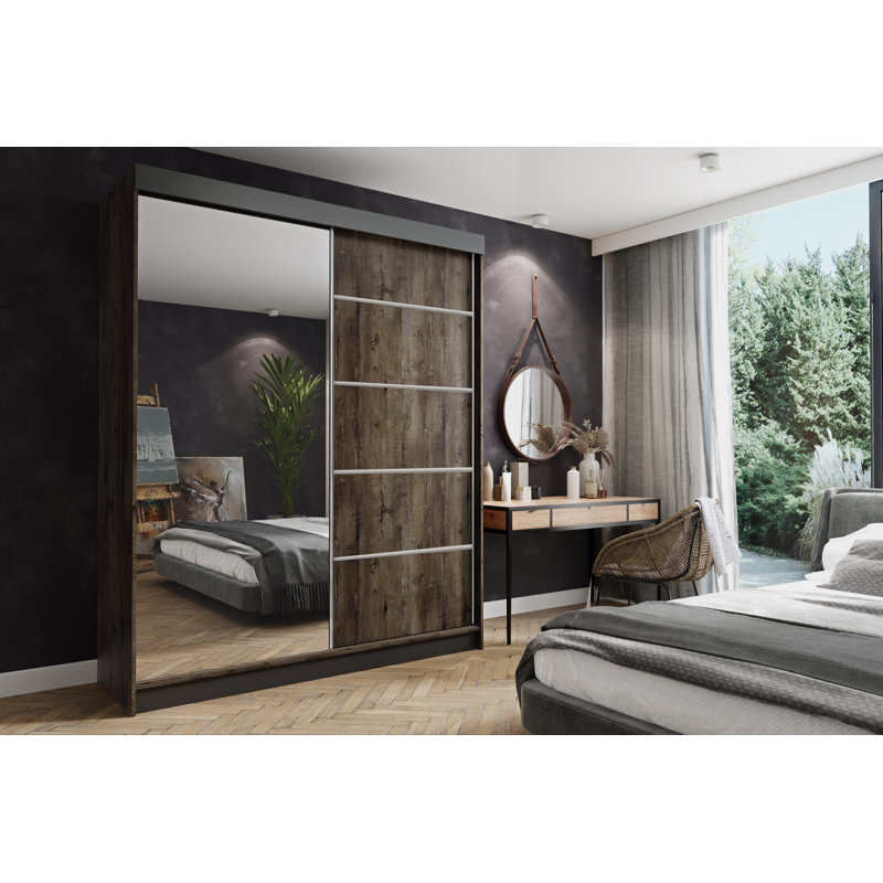Baille Manufactured Wood Wardrobe, Brown/Silver