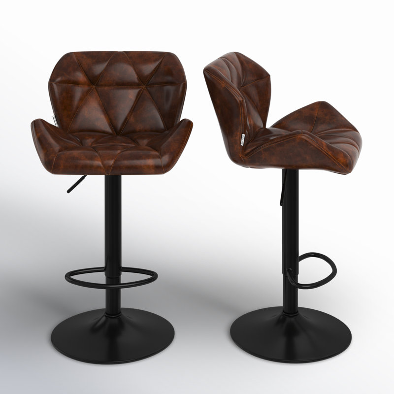 Massenburg Swivel Upholstered Adjustable Height Counter Stool with Metal Frame, Dark Brown