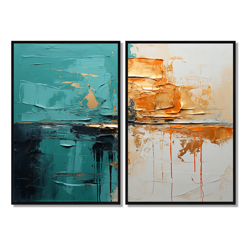 Towerside - Turquoise, art mural, 36" H x 48" W, Impression encadrée flottante, Black