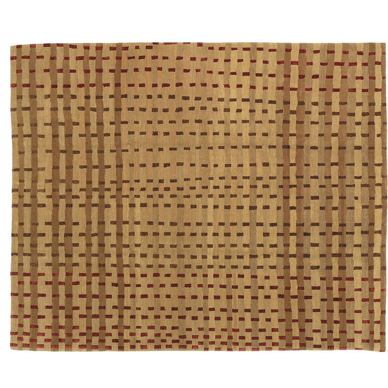 Rag Striped Area Rug in Beige/Brown/Red, Rectangle 6' x 9'