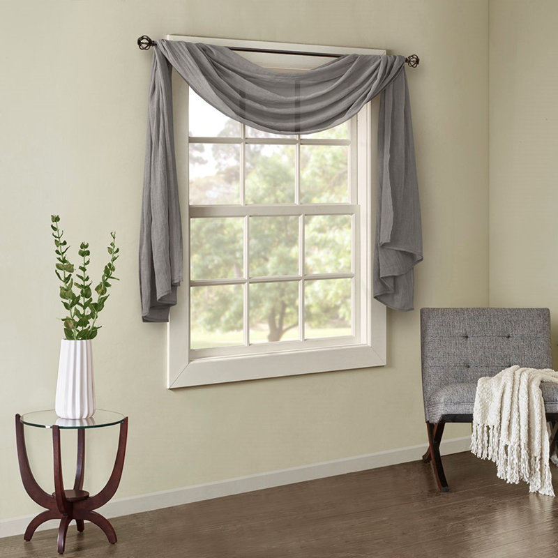 Lightweight Sheer Crushed Scarf With Textured Fabric,  For Custom Window Styling And Easy Installation., Gray