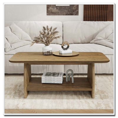 Double-Layer Rectangular Coffee Table with Storage Function