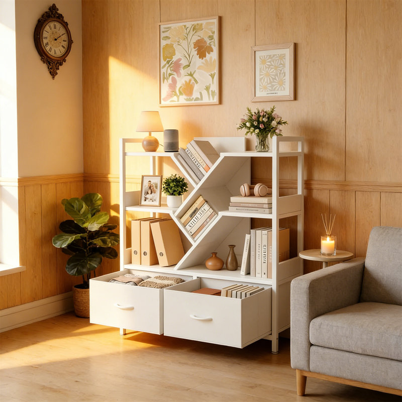 104cm H x 100cm W Metal Standard Bookcase, White