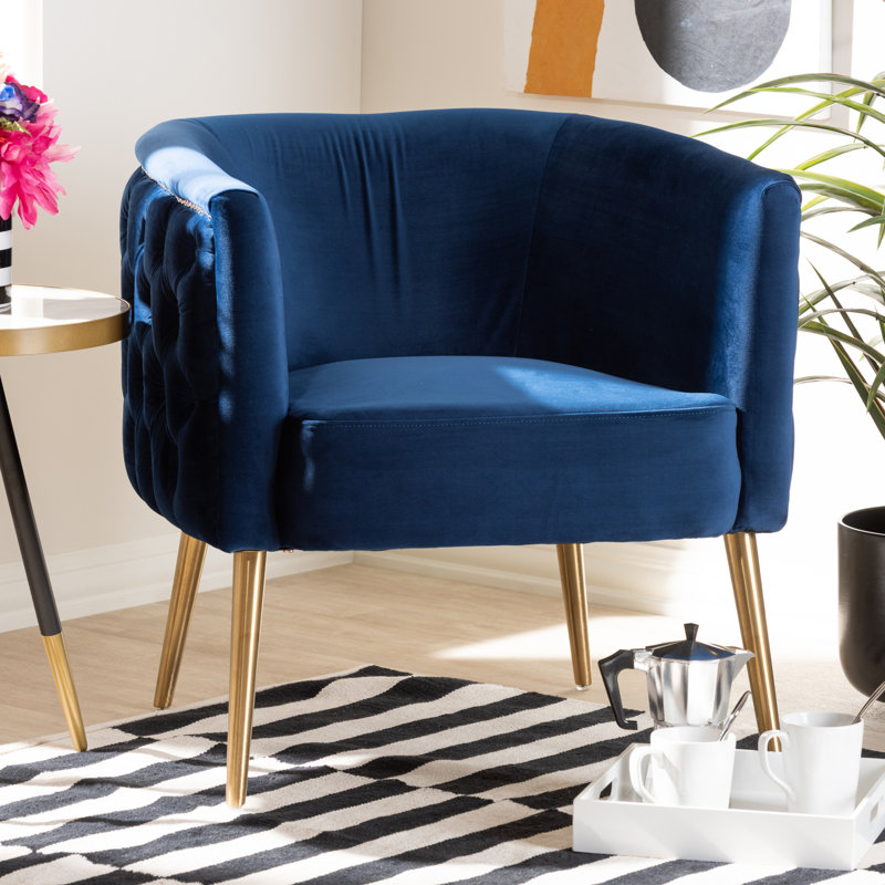Velvet Barrel Chair, Navy Blue