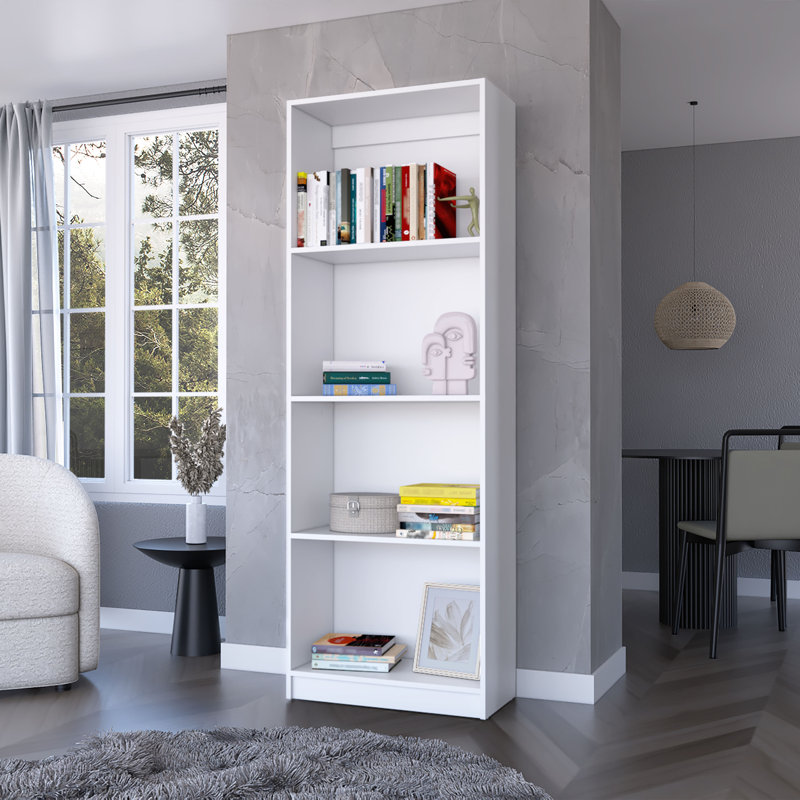 Milton Bookcase with Tier Storage Shelves, White, (5 Shelves) 71.11" H x 24.71" W x 11.71" D
