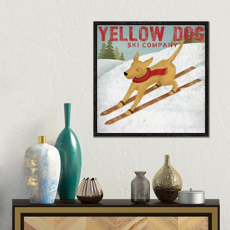 Yellow Dog Ski Co. by Ryan Fowler - Print on Canvas, 45.72 cm H x 45.72 cm W, Black Floater Framed