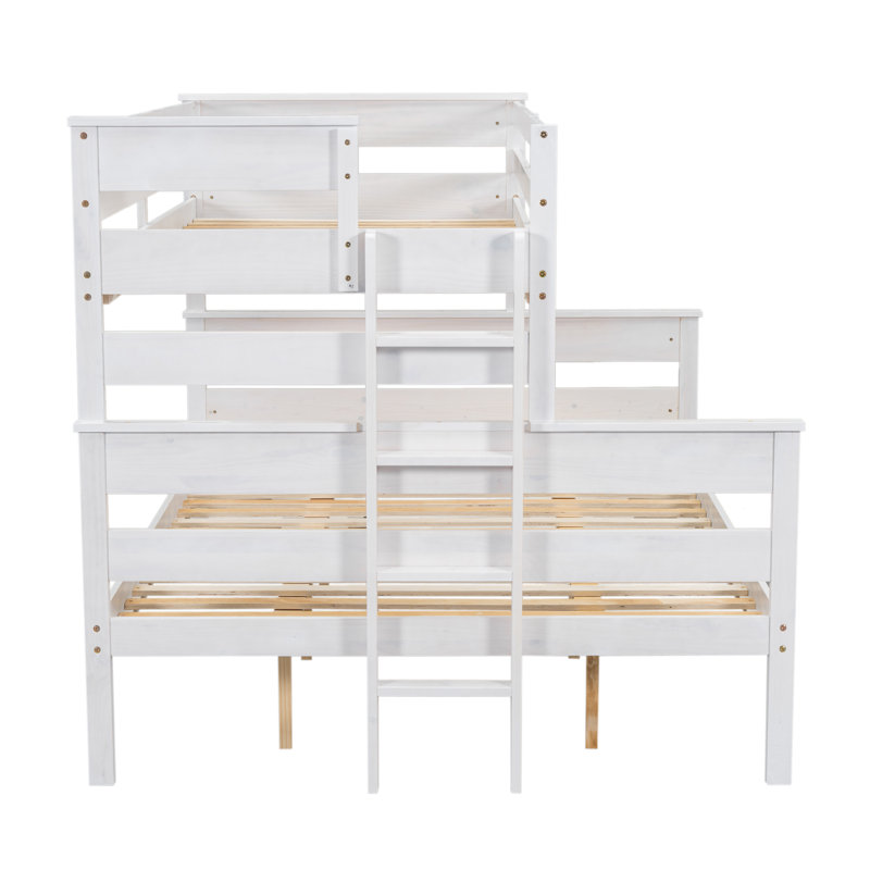 Lit superposé en bois avec échelle, Blanc, Simple sur grand