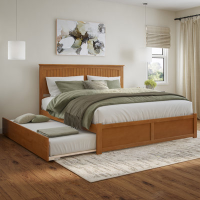Lit plateforme en bois massif Nantucket avec pied de lit et gigogne