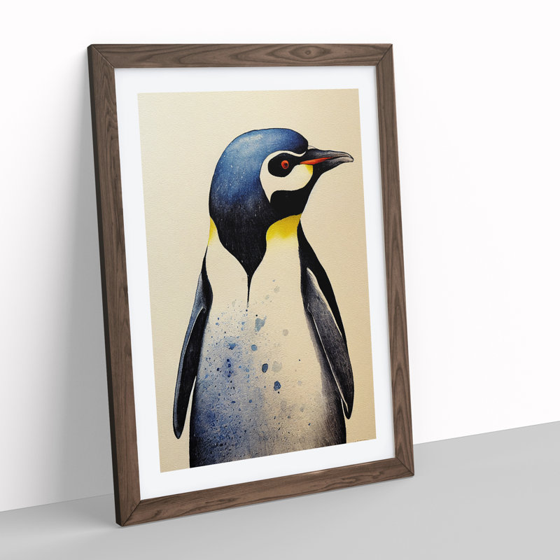 Penguin No.4 1 Piece Single Picture Frame Painting, 34cm H x 25cm W x 2cm D, Walnut