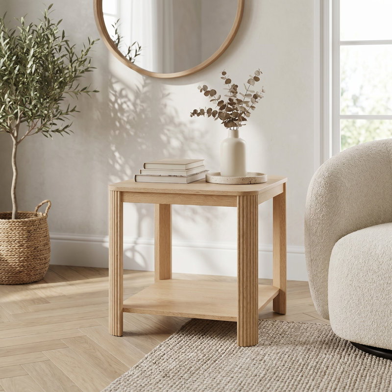 Table de bout d'angle arrondie à 2 niveaux avec pieds en grain ondulés verticaux distinctifs, table d'appoint multifonctionnelle de style boho et table de chevet compacte pour petits espaces, convenant au salon, à la chambre à coucher et au bureau à domicile