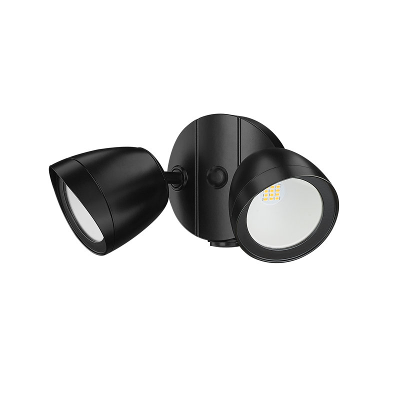 20 Watt 2 - Head LED Hardwired Outdoor Security Flood Light, Powder Coated Black