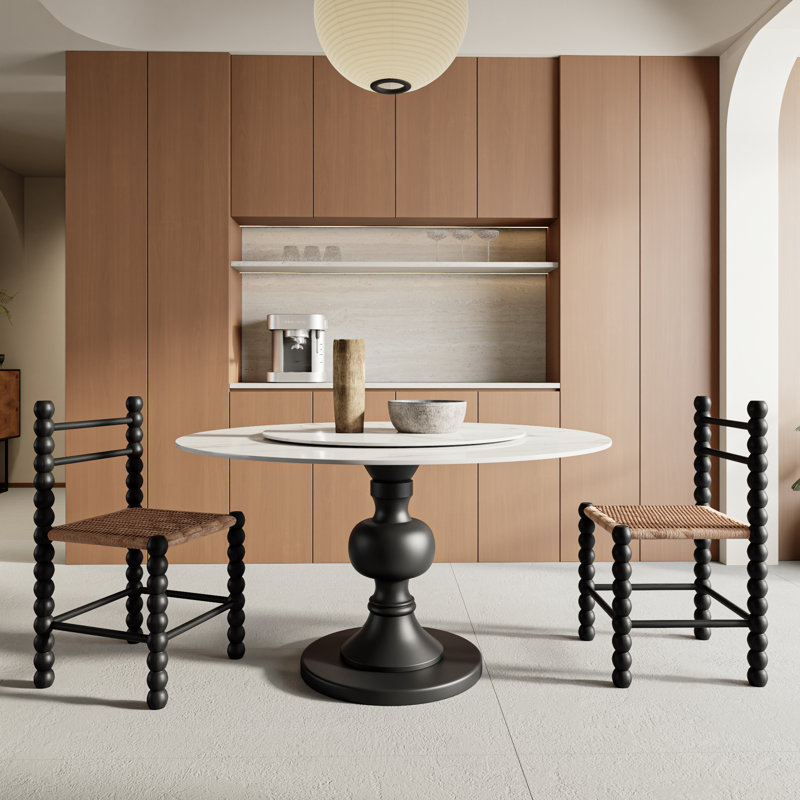 Table de salle à manger noire avec plateau tournant pour la salle à manger, H 29,52 po x L 53,15 po x l 53,15 po