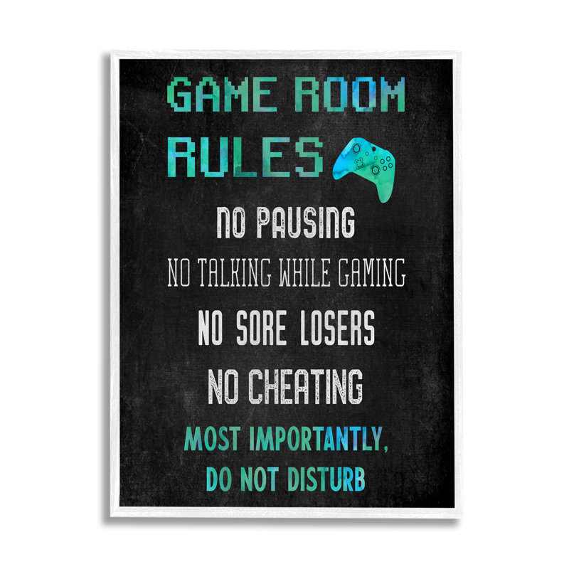 Vintage Game Room Rules Single Picture Frame Print on Canvas, 20" H x 16" W x 1.5" D, White Frame