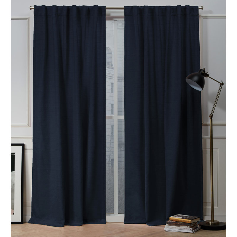 Nicole Miller Mellow Slub Textured Hidden Tab/Rod Pocket Top Light Filtering Curtain Panel Pair, 54" W x 84" L, Peacoat Blue