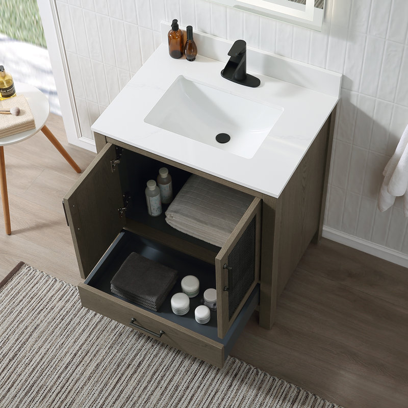 Meuble-lavabo sur pied simple 30 po avec comptoir en quartz, Gris