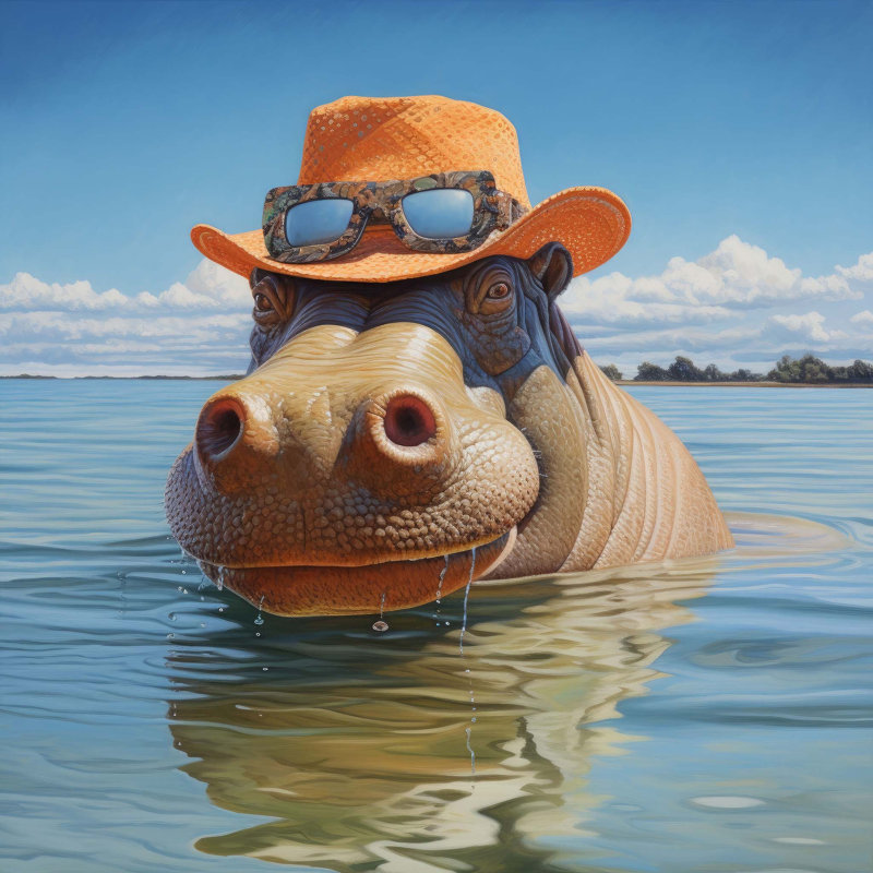 Hat-tailed Hippo Swim 3 - Unframed, Large