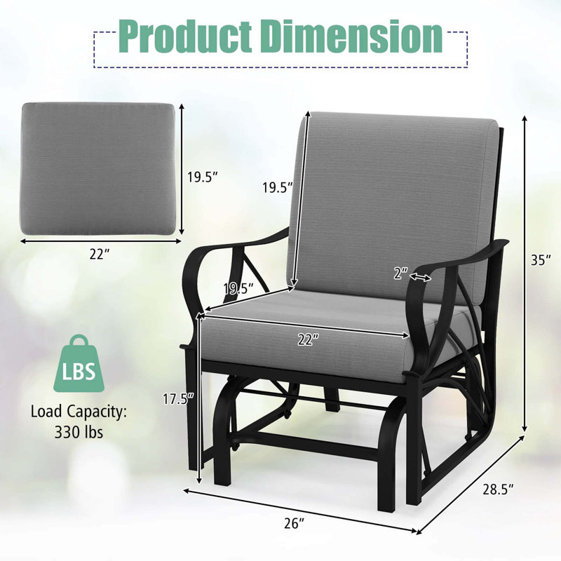 Chaise berçante de patio avec coussin, Gris