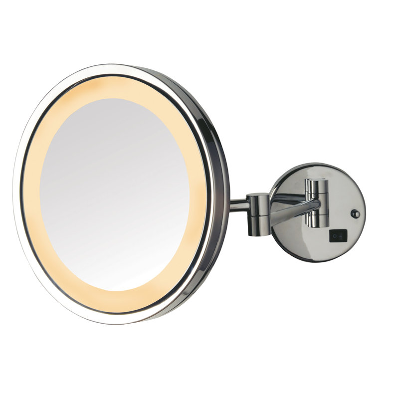 Jerdon 9.5" Lighted Wall Mount Magnified Makeup Mirror, Plug In, Chrome