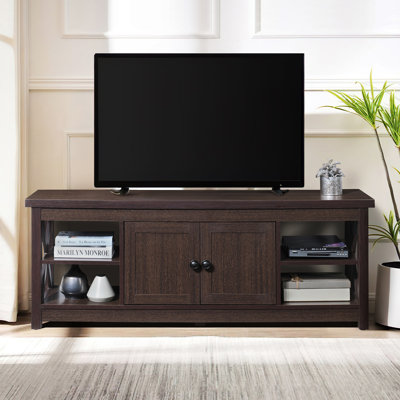 59.06 In. Dark Walnut Wood TV Stand With 1 Storage Cabinets Fits TV's Up To 65 In.